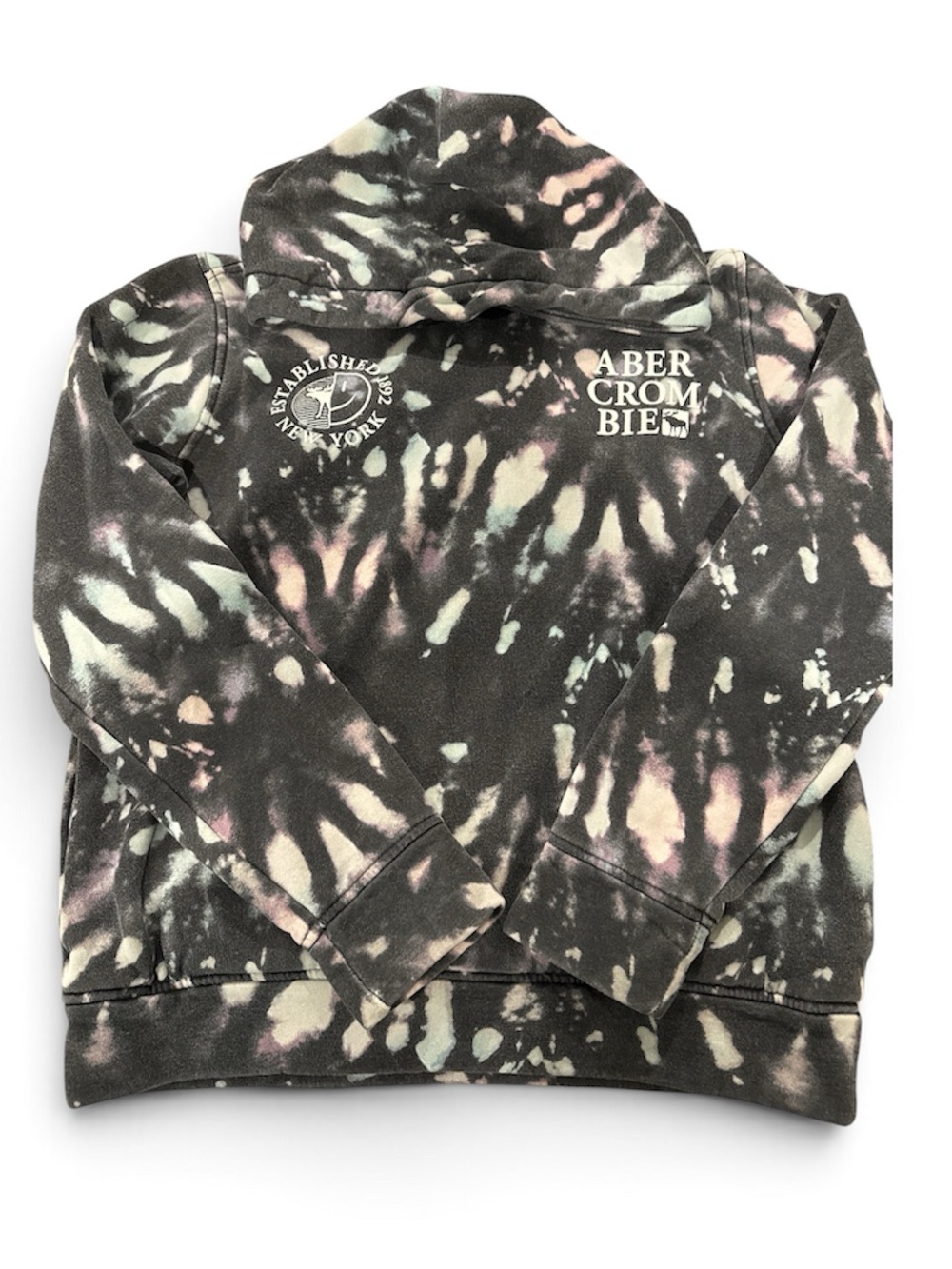Abercrombie & Fitch Kids Black Tie-Dye Crewneck with Pastel Accents Size 13/14